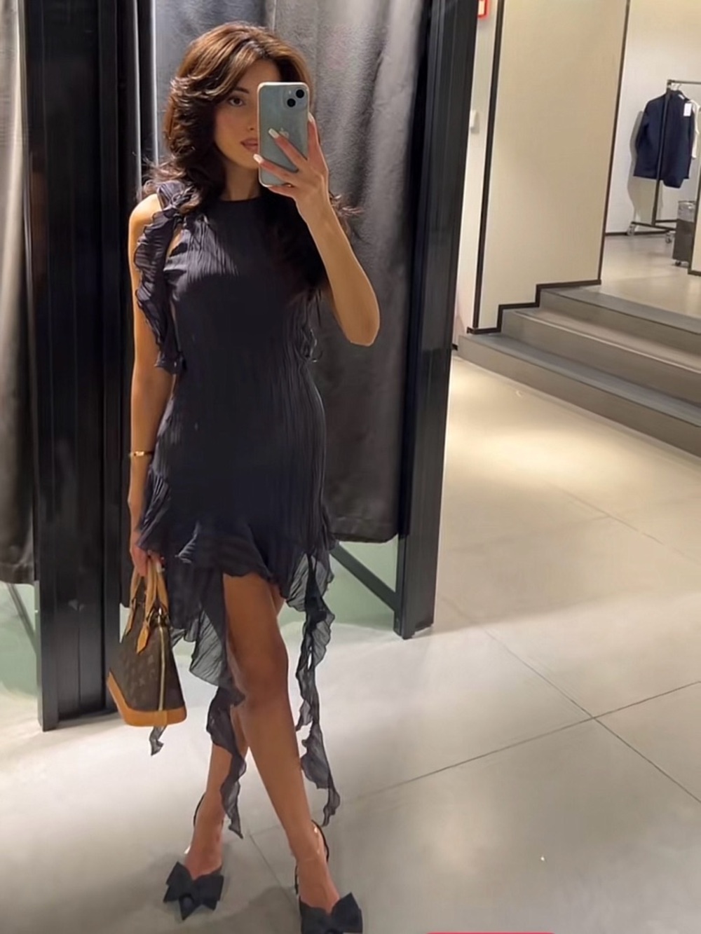 ZARA Crinkle-pleated Navy/Black Ruffle Hem Sleeveless Dress. S NWT - Picture 16 of 16